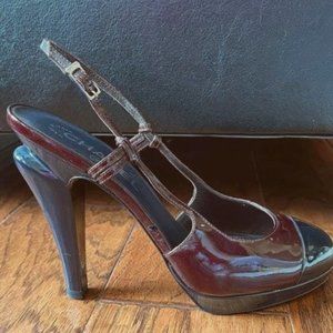 Authentic CHANEL Patent Cap Toe Sling Back Pumps